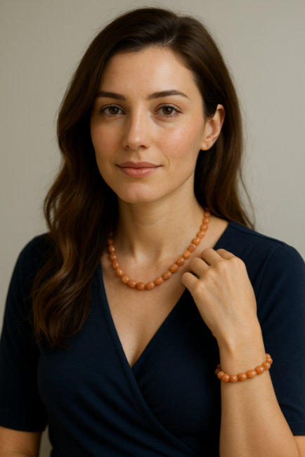 Woman with sunstone jewels
